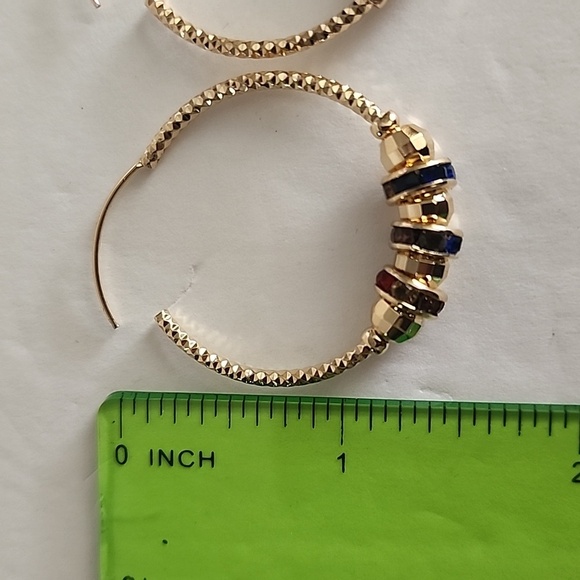 Gold Plated Hoop Earrings with Multi Color Crystals New - Picture 7 of 8